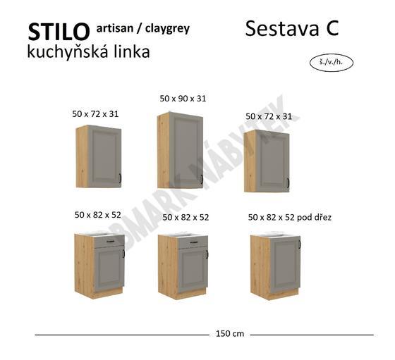 Kuchyňská linka STILO Sestava C, 150 artisan/claygrey  MDF  - 2