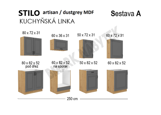 Kuchyňská linka STILO Sestava A, 250 artisan / dustgrey  MDF  - 2