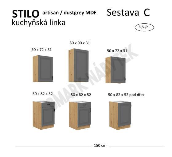 Kuchyňská linka STILO Sestava C, 150 artisan / dustgrey MDF  - 2