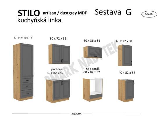 Kuchyňská linka STILO Sestava G, 240 artisan / dustgrey  MDF  - 2