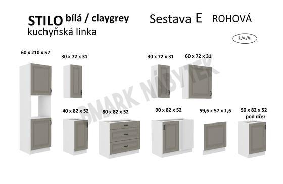 Kuchyňská linka STILO Rohová sestava E, 285 x 170 cm, bílá / claygrey  MDF  - 2