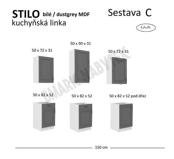 Kuchyňská linka STILO Sestava C, 150 bílé / dustgrey MDF  - 2