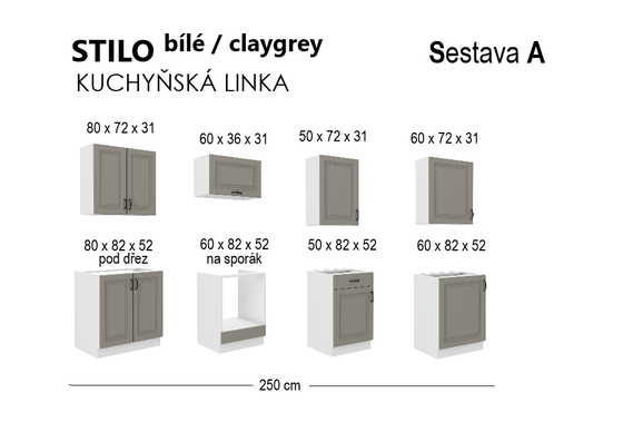 Kuchyňská linka STILO Sestava A, 250 bílá / claygrey  MDF  - 2