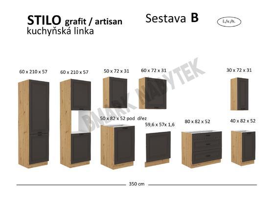 Kuchyňská linka STILO artisan/grafit, Sestava B, 350 cm  - 2