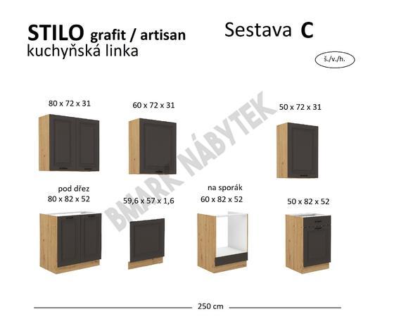 Kuchyňská linka STILO artisan/grafit, Sestava C, 250 cm  - 2