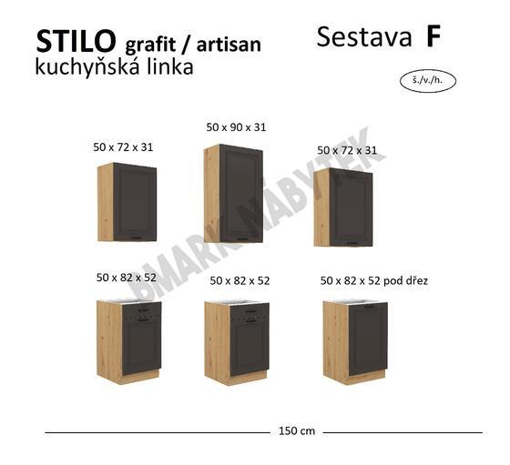 Kuchyňská linka STILO artisan-grafit, sestava F, 150 cm  - 2