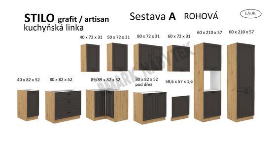 Kuchyňská linka STILO artisan/grafit, Rohová sestava A, 210x350 cm  - 2