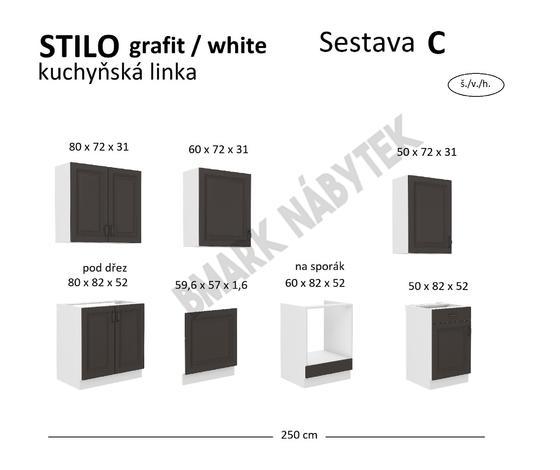 Kuchyňská linka STILO bílá/grafit MDF, Sestava C, 250 cm  - 2