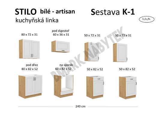 Kuchyňská linka STILO dub artisan/bílé MDF Sestava K-1, 240 cm  - 2