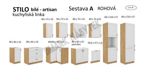Kuchyňská linka STILO dub artisan/bílé MDF, Rohová sestava A, 210x350 cm  - 2