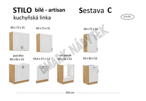 Kuchyňská linka STILO dub artisan/bílé MDF, Sestava C, 250 cm  - 2