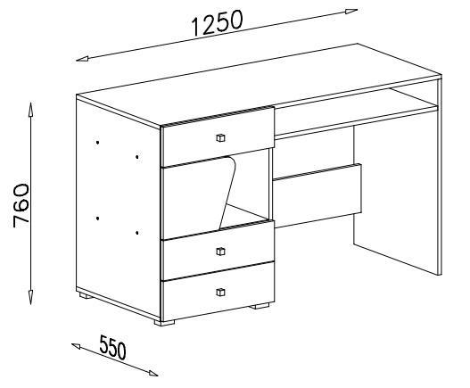 Psací stůl DL9  DELTA dub-antracit skladem, 125 x 76 x 55 cm  - 2