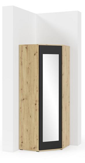 Rohová šatní skříň PK se zrcadlem, v dubu sonoma, bílé matné, grafit nebo v kombinaci artisan/černá, 70 x 70 x 185 cm  - 2