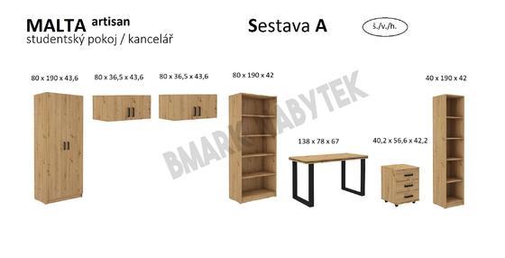 Studentský pokoj / kancelář MALTA artisan  Sestava A  - 2