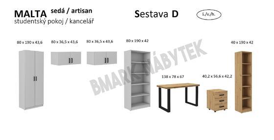 Studentský pokoj / kancelář MALTA artisan  Sestava D  - 2
