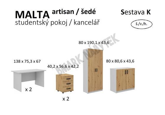 Studentský pokoj / kancelář MALTA artisan, šedé  Sestava K  - 2