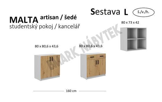 Studentský pokoj / kancelář MALTA artisan, šedé  Sestava L  - 2