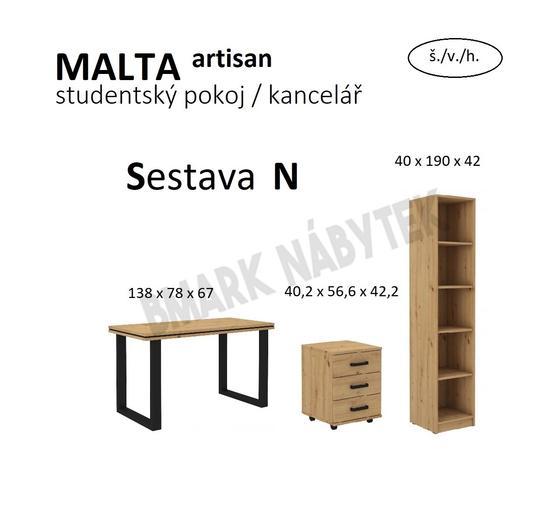 Studentský pokoj / kancelář MALTA artisan  Sestava N  - 2