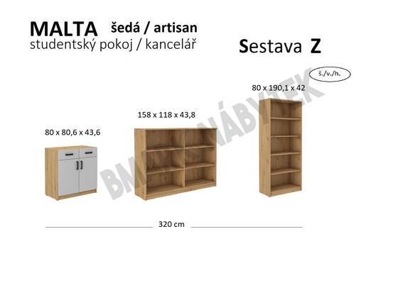 Studentský pokoj / kancelář MALTA šedé / artisan Sestava Z  - 2