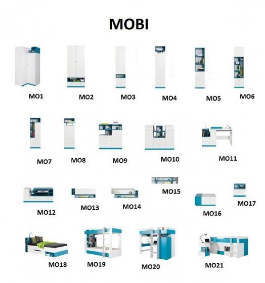 Skříňka nízká MOBI MO7 bílá lux / tyrkysová   - 3