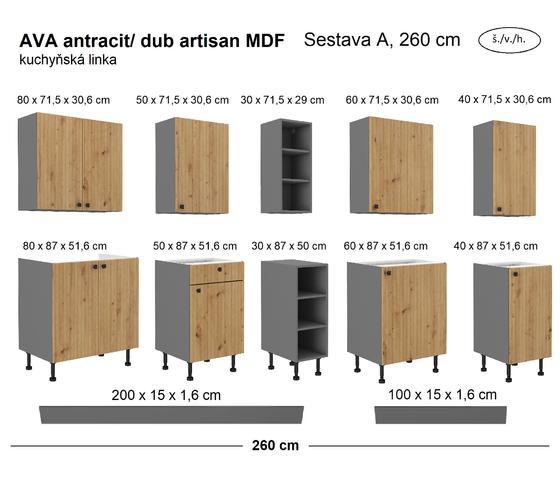 Kuchyňská linka AVA antracit/artisan MDF, Sestava A, 260 cm  - 3