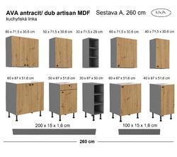Kuchyňská linka AVA antracit/artisan MDF, Sestava A, 260 cm - 3/6