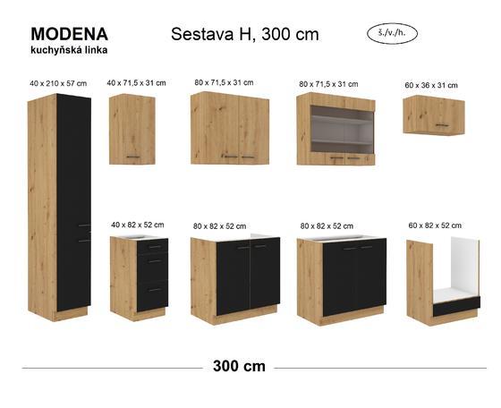 Kuchyňská linka MODENA dub artisan / černý mat, Sestava H, 300 cm  - 3
