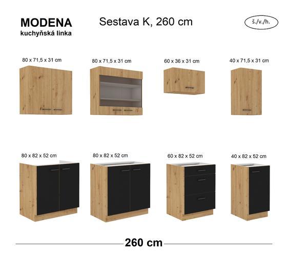 Kuchyňská linka MODENA dub artisan / černý mat, Sestava K, 260 cm  - 3