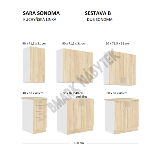 Kuchyňská linka SARA SONOMA, Sestava B, 180 cm  - 3
