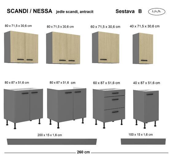 Kuchyňská linka SCANDI/NESSA, Sestava B, 260 cm  - 3