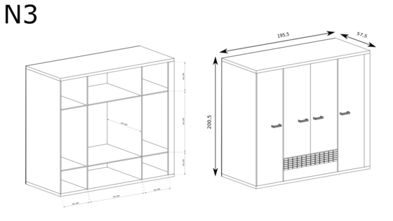 Šatní skříň N3 Jarstol NATURAL dub ribbeck / kostka 4D2S, 200 cm  - 3