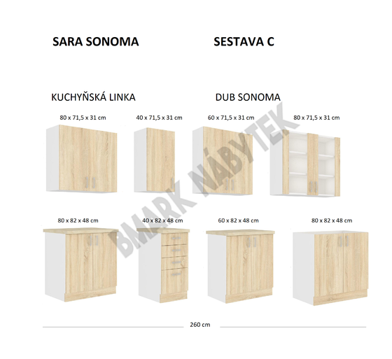 Kuchyňská linka SARA SONOMA, Sestava C, 260 cm  - 2