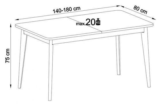 Rozkládací  jídelní stůl NORDI bílý 80x140/180  cm  - 4