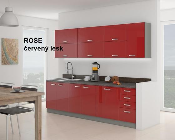Kuchyňská linka ROSE, Rohová sestava F, 260 x 270 cm, červený lesk / šedá  - 4